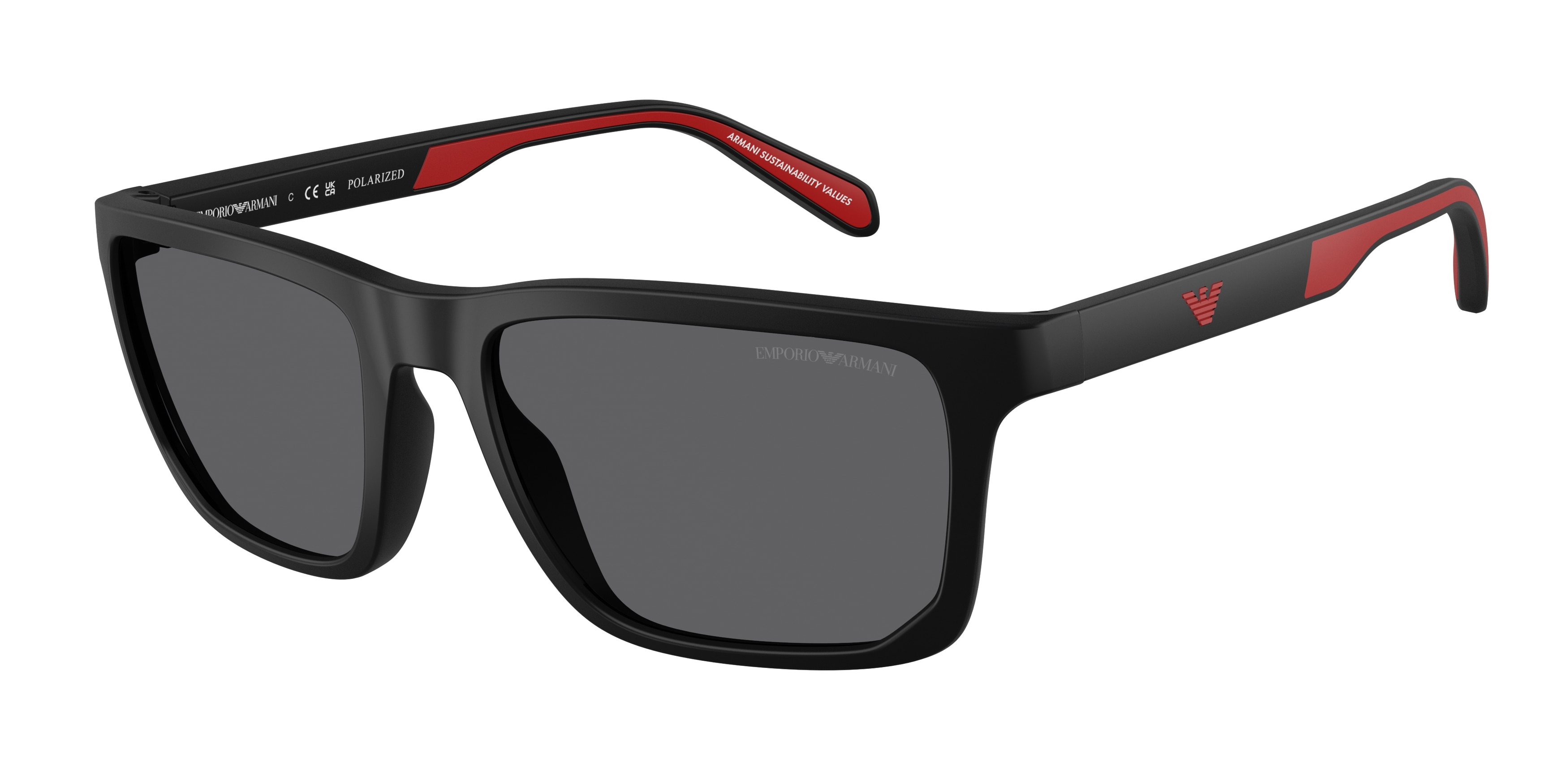 Emporio Armani Black Rectangular Sunglasses with Red Case and rhinestone logo Emporio Armani Sunglasses EA2087 30146G main image 2