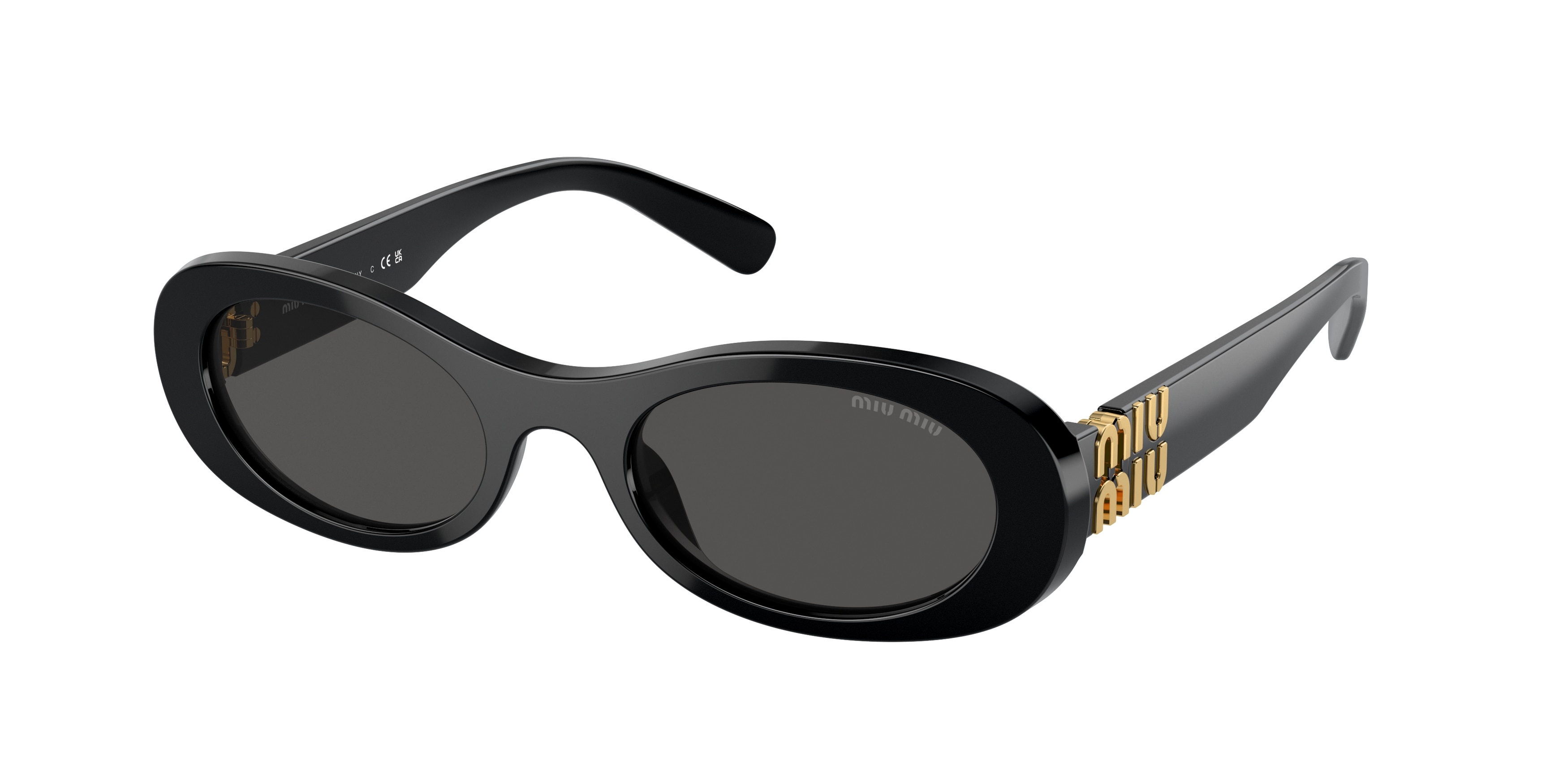New MIU MIU Sunglasses Black Oval Acetate Gold Metal Logo Authentic Womens Miu Miu Logo Acetate Oval Sunglasses - Bergdorf Goodman main image 3