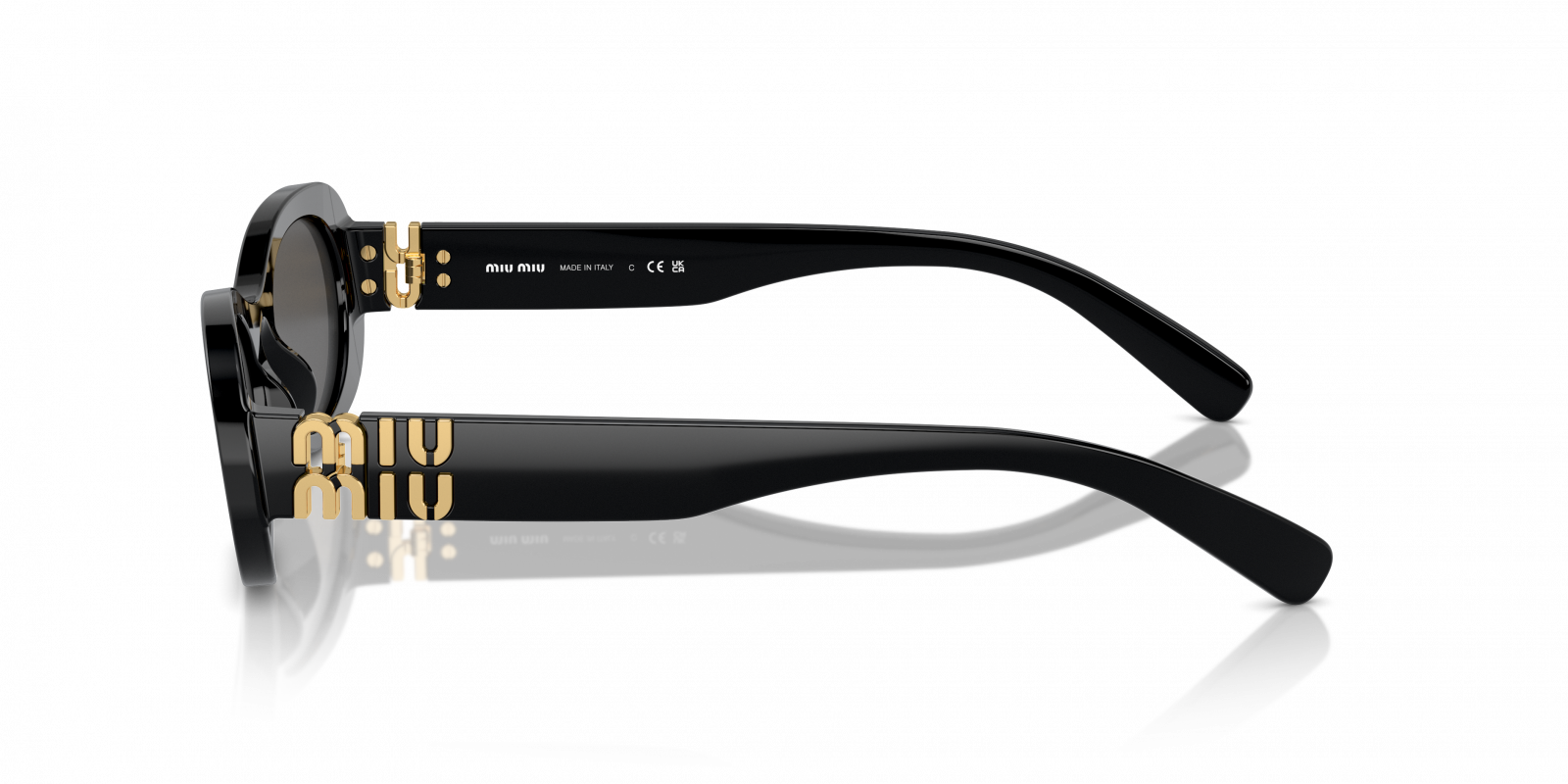 New MIU MIU Sunglasses Black Acetate Oval Gold Metal Logo Authentic Italy Bold frames, fearless attitude — this is Miu Miu sunglasses ? main image 4