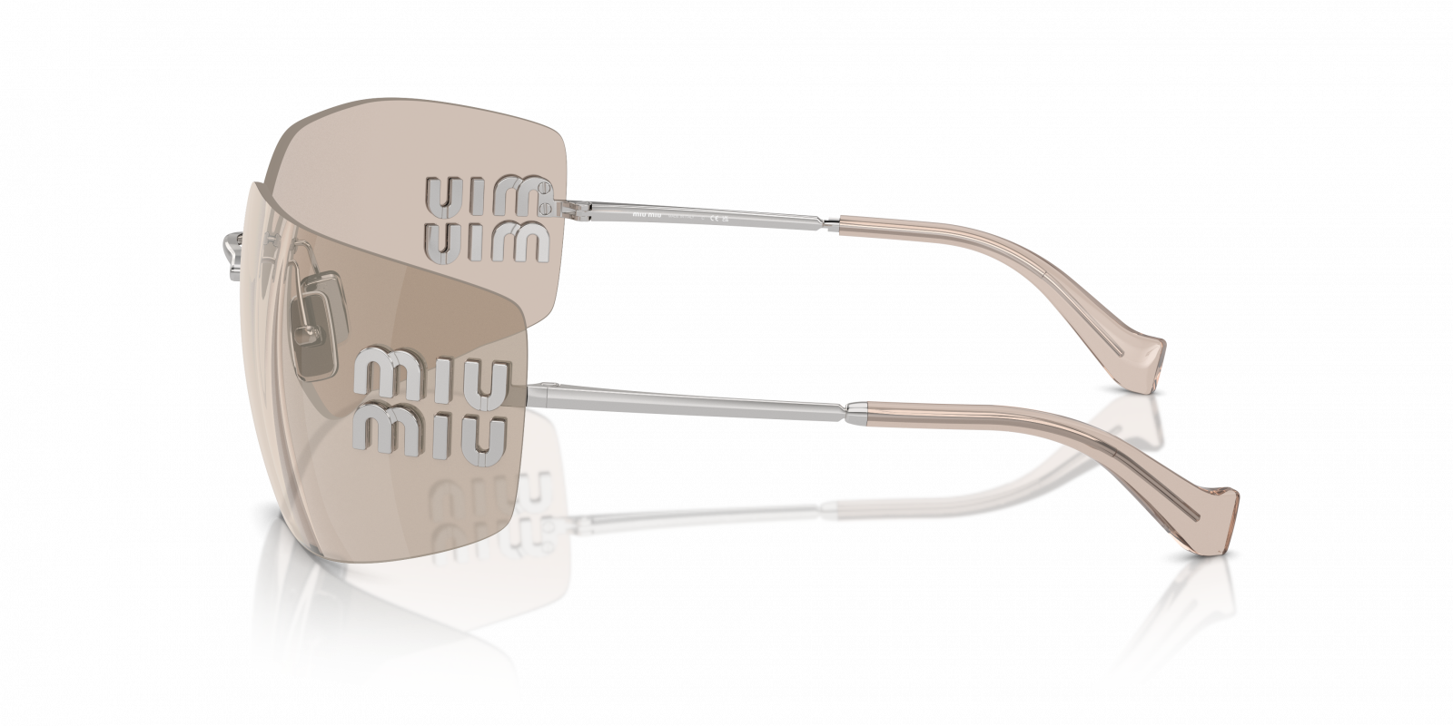 NEW Miu Miu MU 54YS 1BC10F Miu Miu silver mask with brand logo MU54YS 1BC10F Miu Miu MU 54YS 1BC10F Sunglasses Light Gold Lenses – Blank Room main image 3