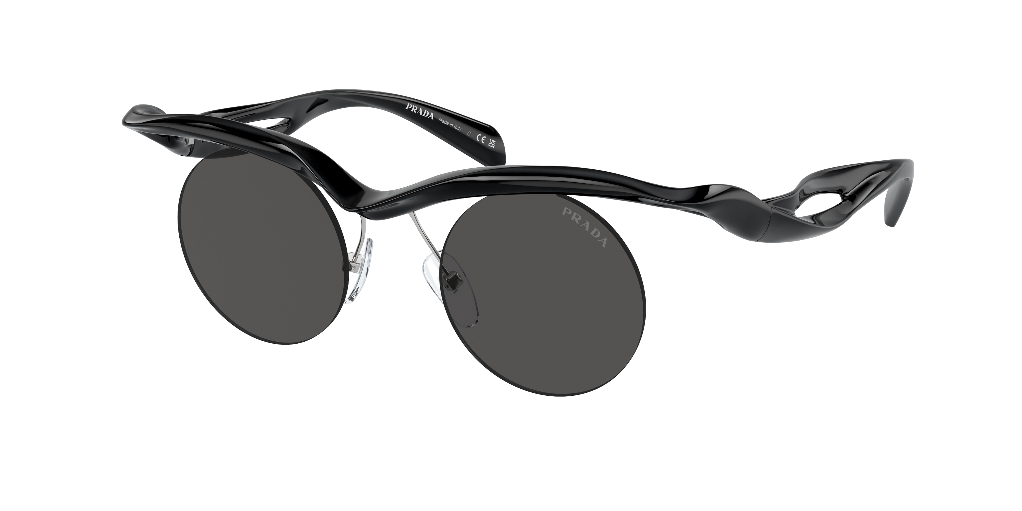 NEW PRADA SUNGLASSES PRA18S 1AB5S0 ROUND BLACK UNISEX EYEWEAR PR A18S, SPR A18S Prada PR A18S Sunglasses 1AB5S0 Black - eye-oo.com main image 2