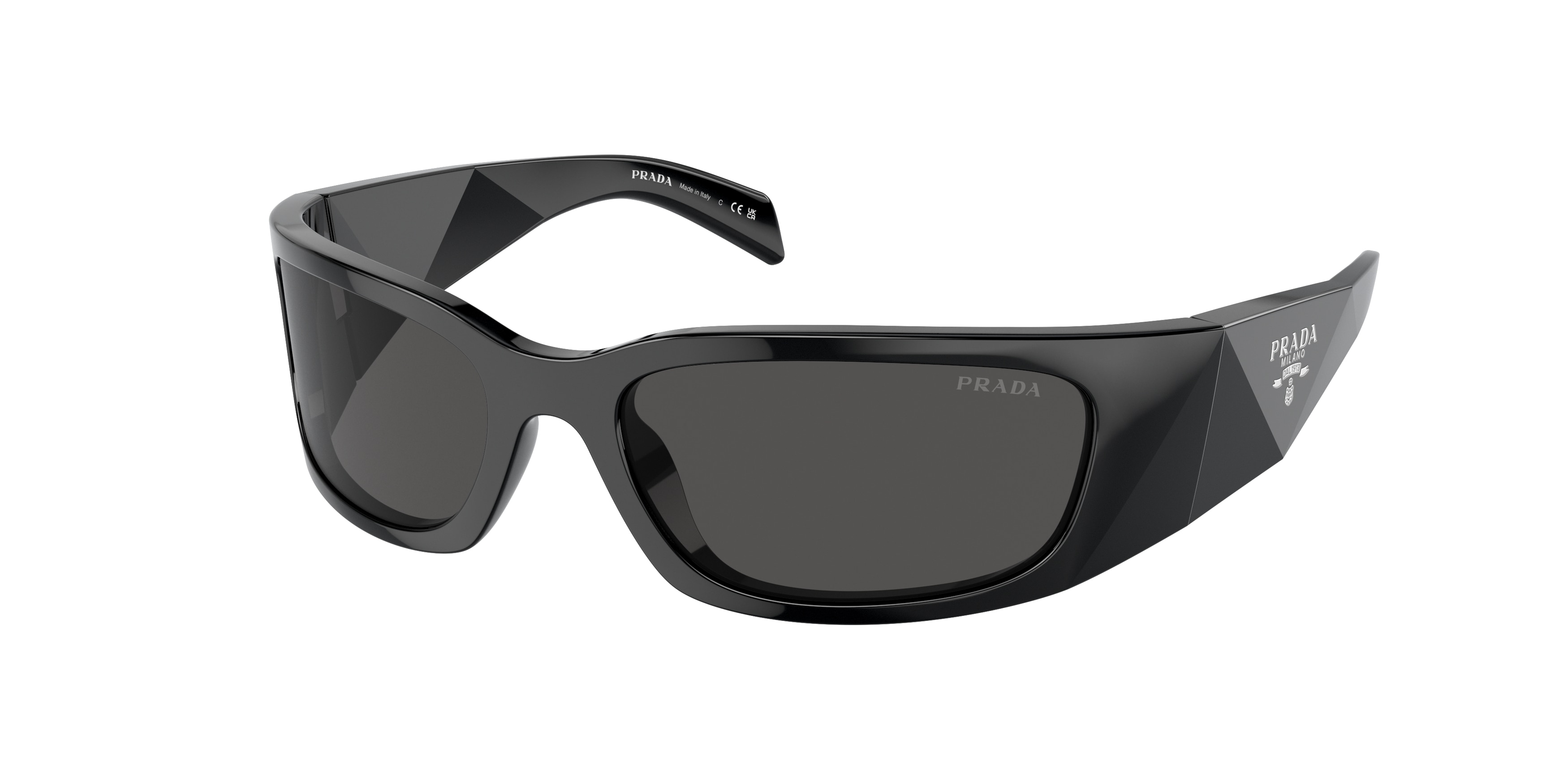 Prada PR19ZS 1AB5S0 Sunglasses Black Square Frame, Dark Grey Lenses Prada PR A19S 1AB5S0 Men main image 4