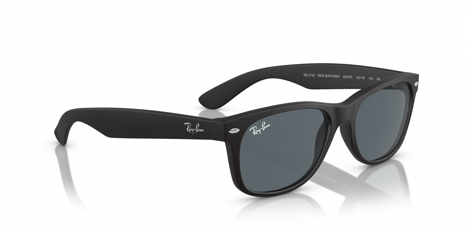 Ray-Ban RB2132 622 R5 New Wayfarer Sunglasses - Rubber Black, Blue 