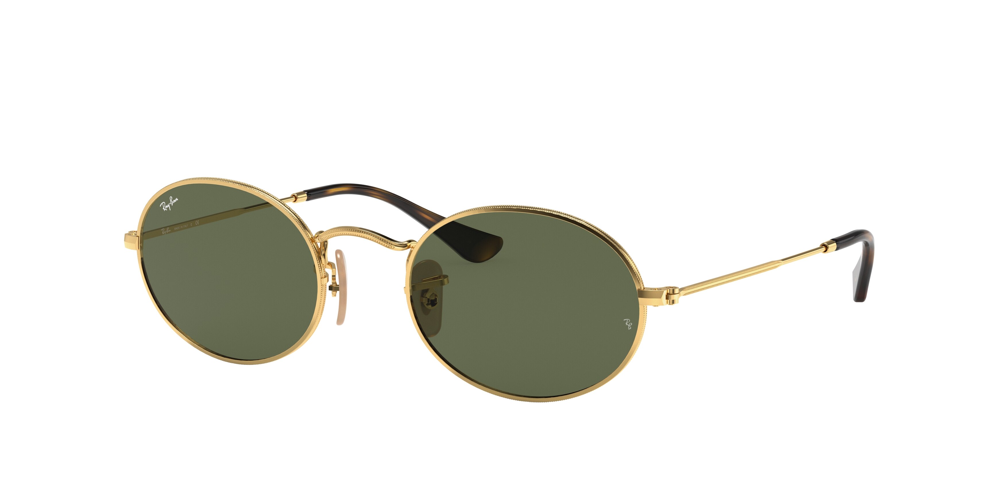 Ray-Ban RB3547N 001 Oval Sunglasses - Gold Frame, Green  display picture 2