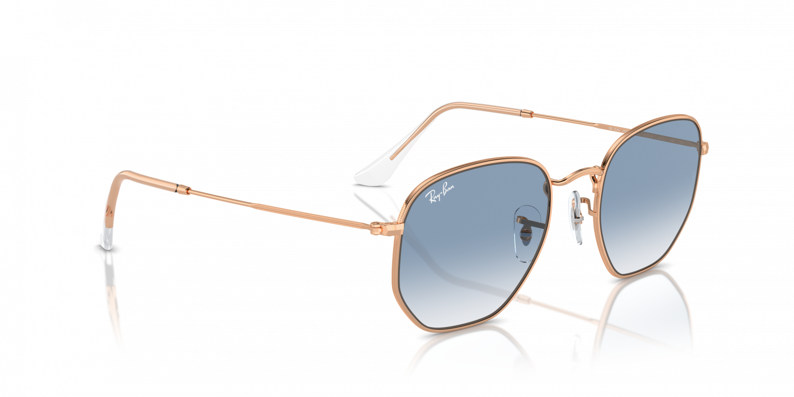 Ray-Ban Gold Frame Light Blue Lens Sunglasses RB3548 frame 54 Sunglasses Ray-Ban RB3548 Hexagonal Blue-Violet Light Clear  main image 3