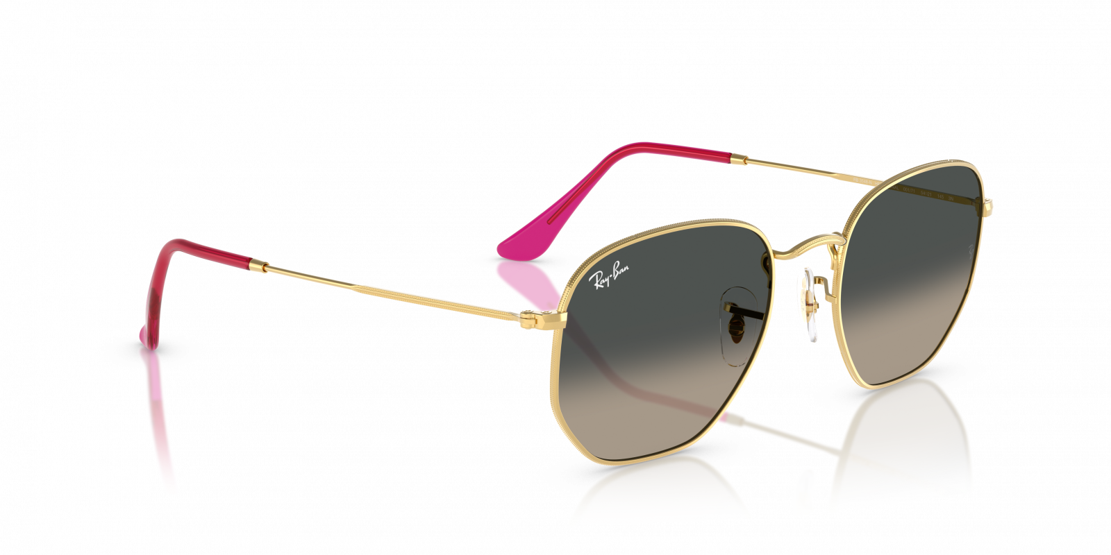 Ray-Ban Hexagonal Women’s Gold Frame Sunglasses with Pink Lenses. LIKE NEW! HEXAGONAL FLAT LENSES Sunglasses in Rose Gold and Violet  main image 4