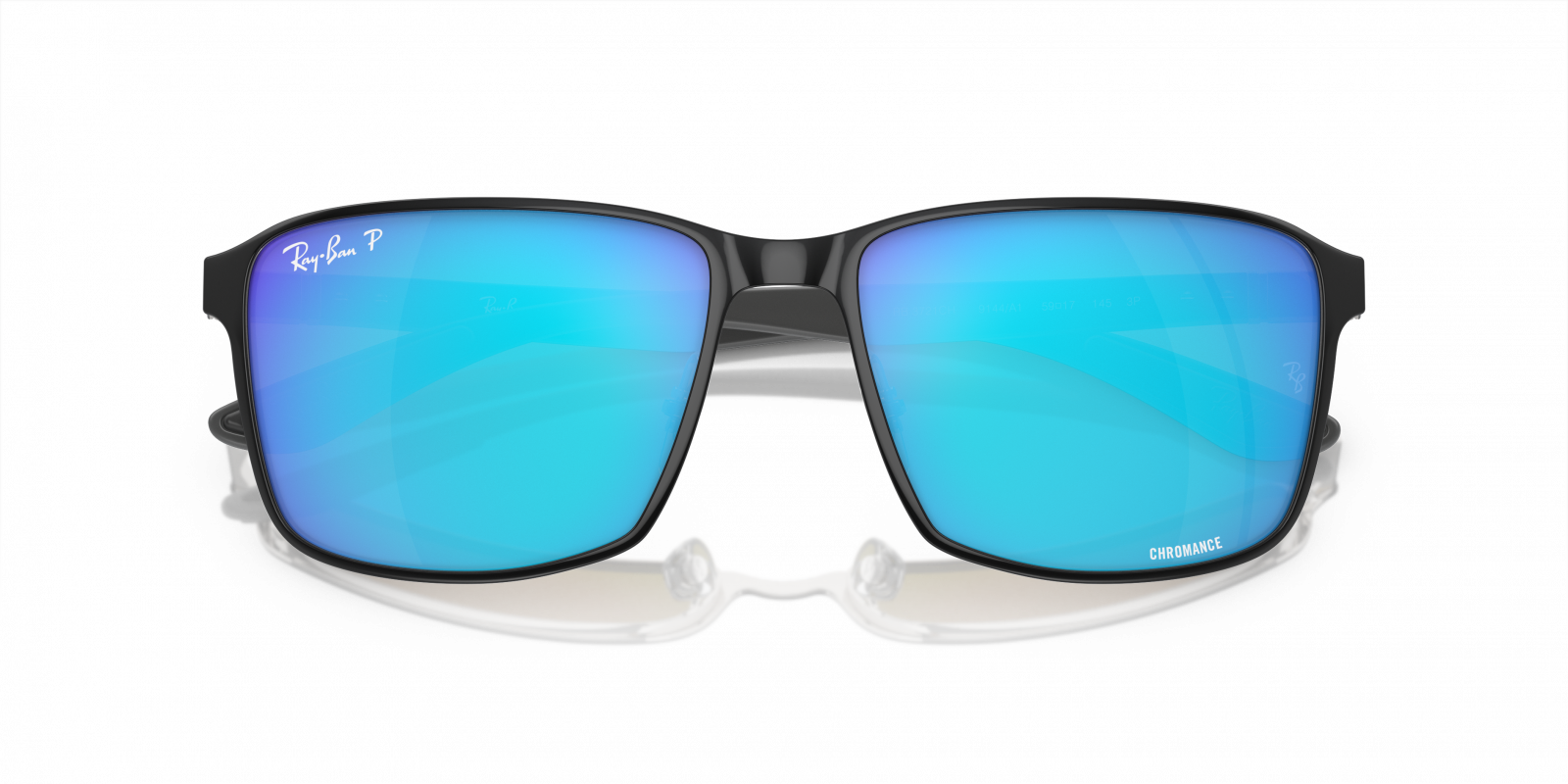 Ray-Ban Black Frame Sunglasses with teal lenses Ray-Ban RB4264 Matte Black Sunglasses Polarized Blue Mirror  main image 3