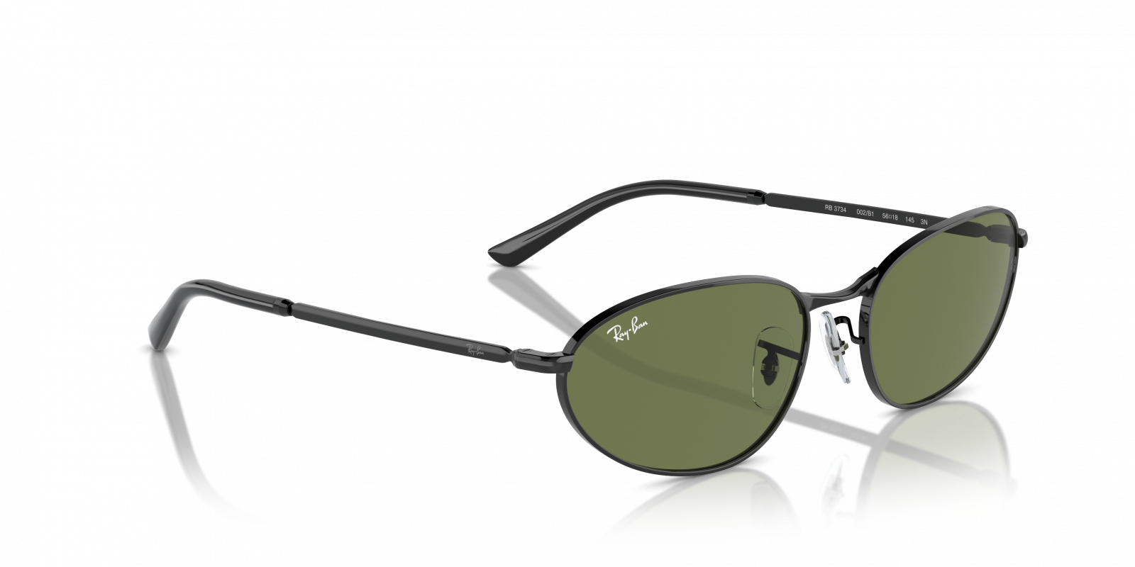 Ray-Ban RB3734 002 B1 Sunglasses - Black Frame, Green Lenses 
