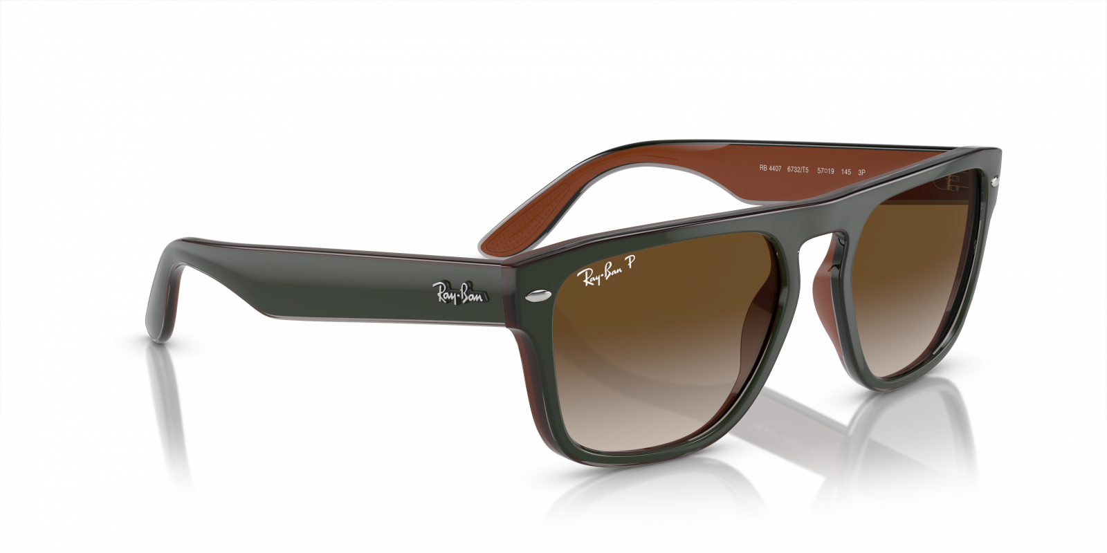 Ray-Ban RB4407 6732T5 Sunglasses - Green Frame, Brown Lenses  display picture 2