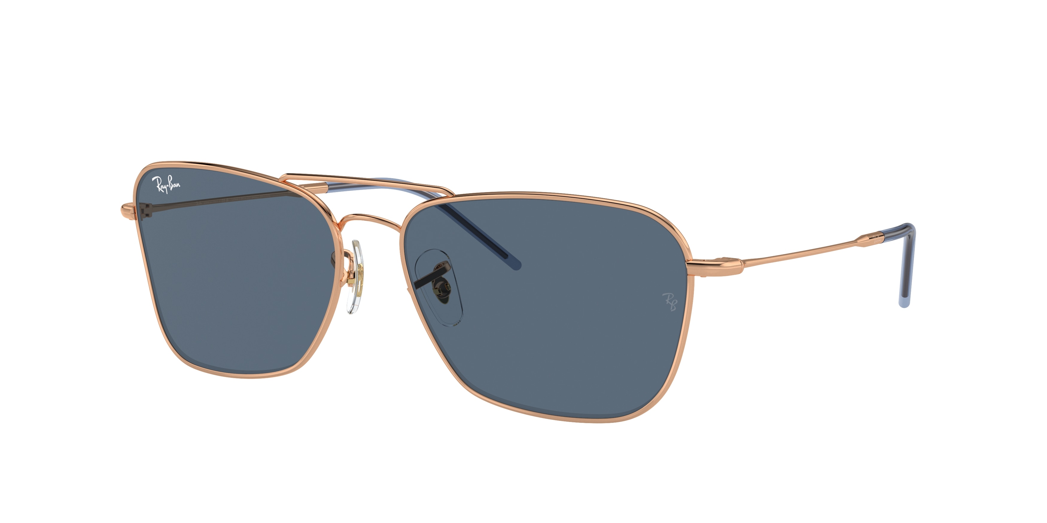 Ray-Ban Caravan Reverse Sunglasses - Rose Gold Frame, Blue Lenses 