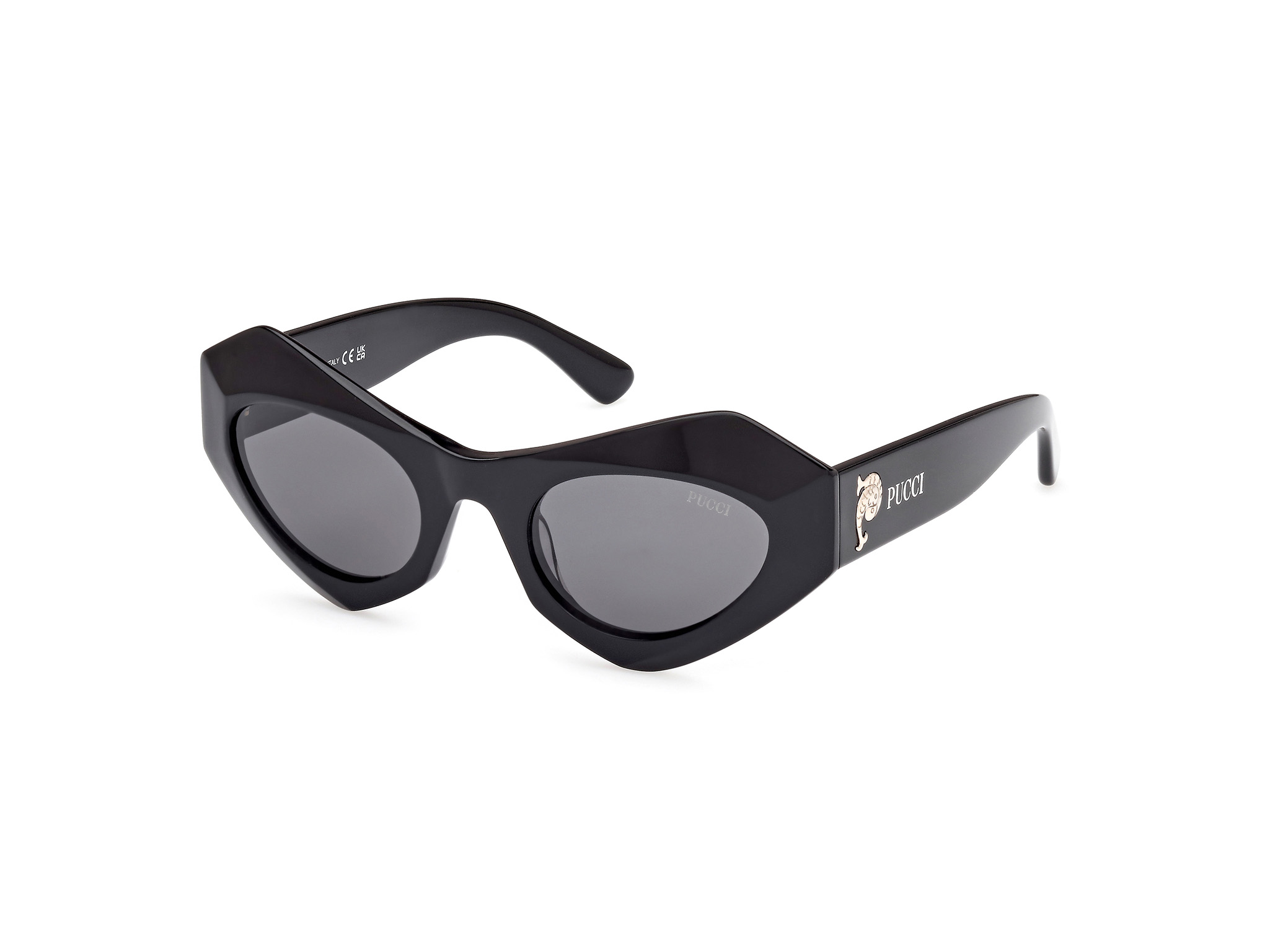 Emilio Pucci Woman EP0214 01A Sunglasses Acetate Black Grey Cat Eye Normal-image