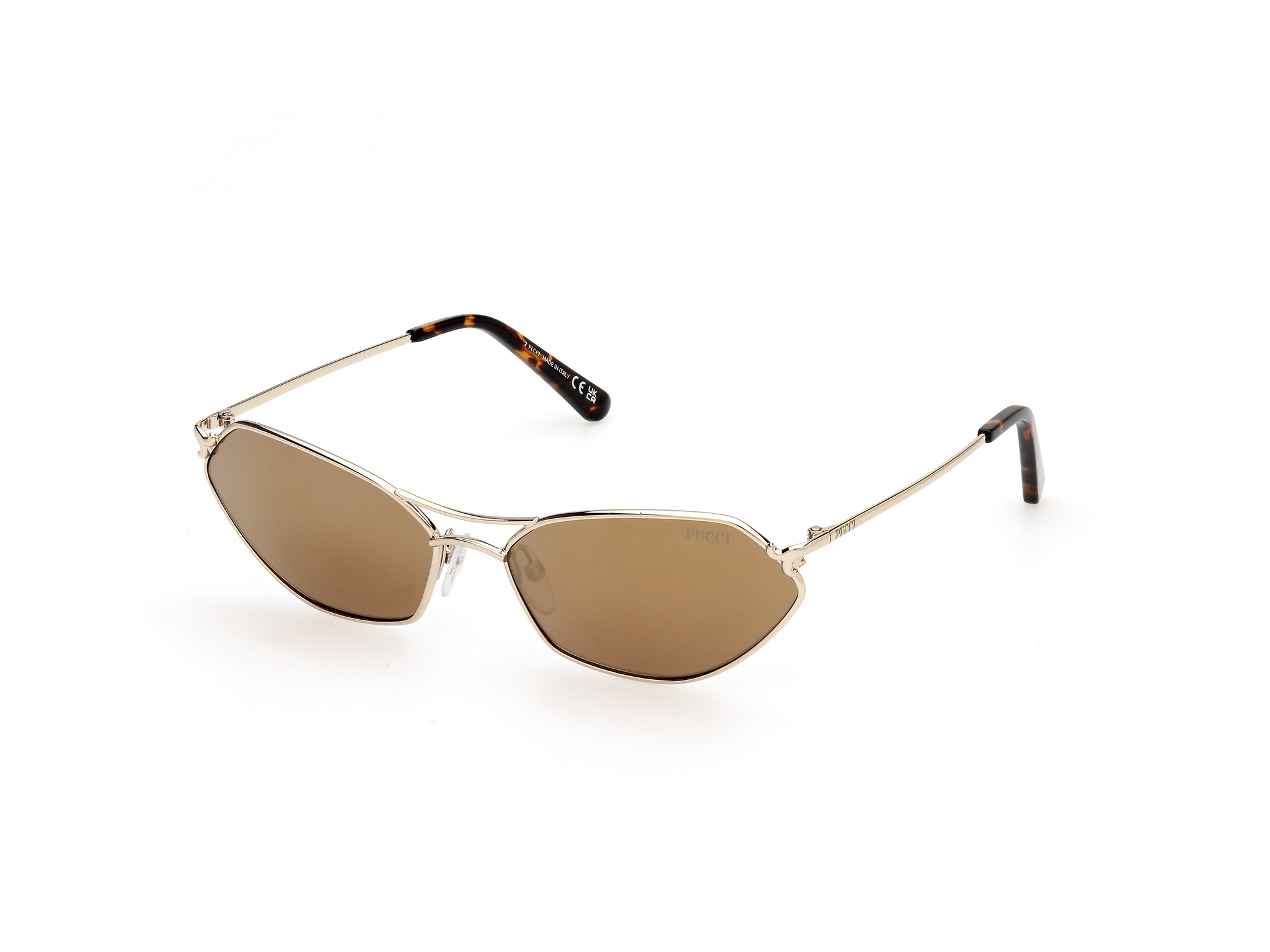 Emilio Pucci Damen EP0224 32G Sonnenbrillen Metall Gold Braun Geometrisch Normal-image