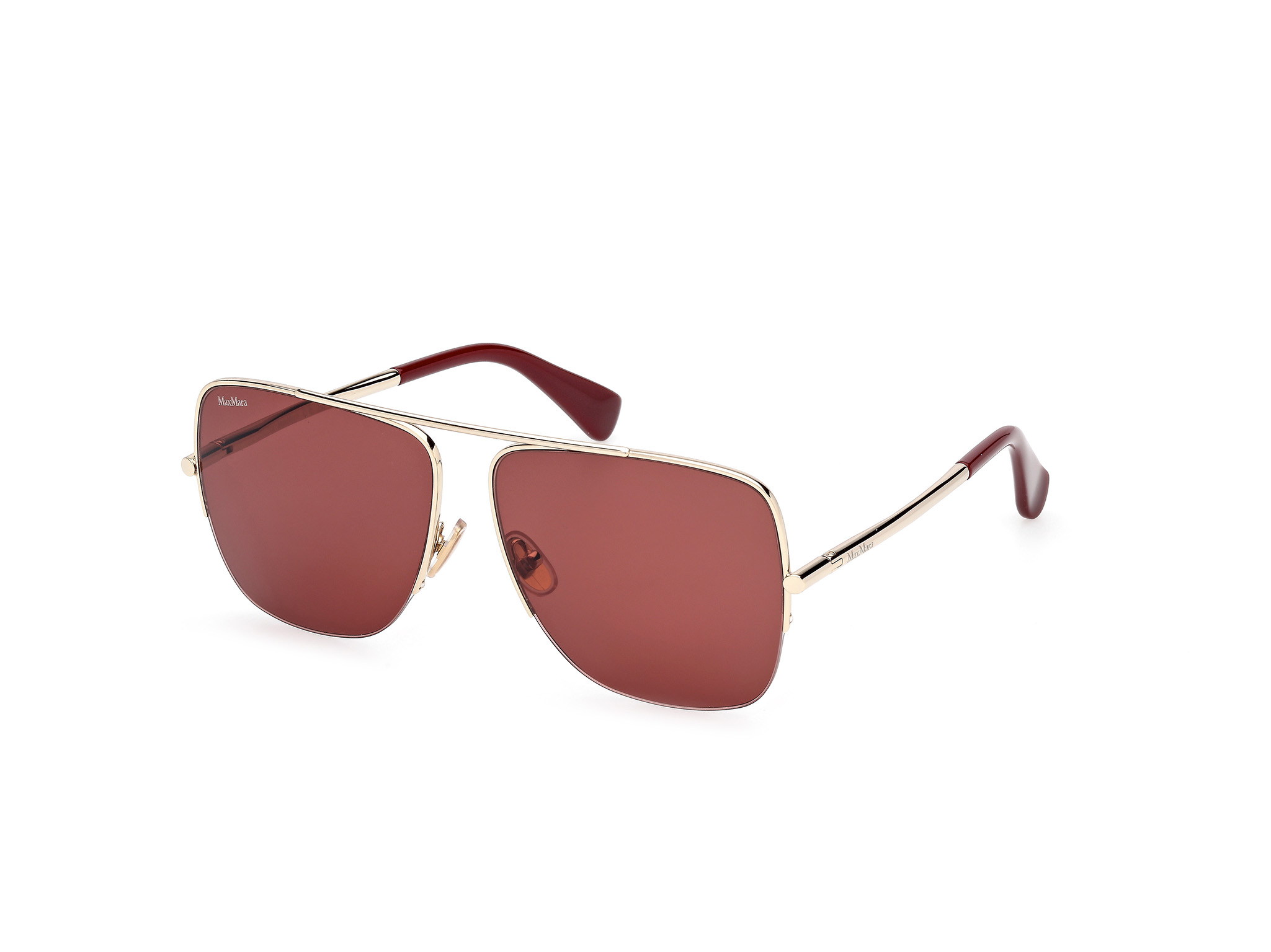 Max Mara Woman MM0121 32S Sunglasses Metal Gold Bordeaux Pilot Normal-image
